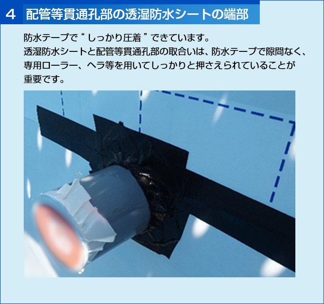 ４　配管等貫通孔部の透湿防水シートの端部